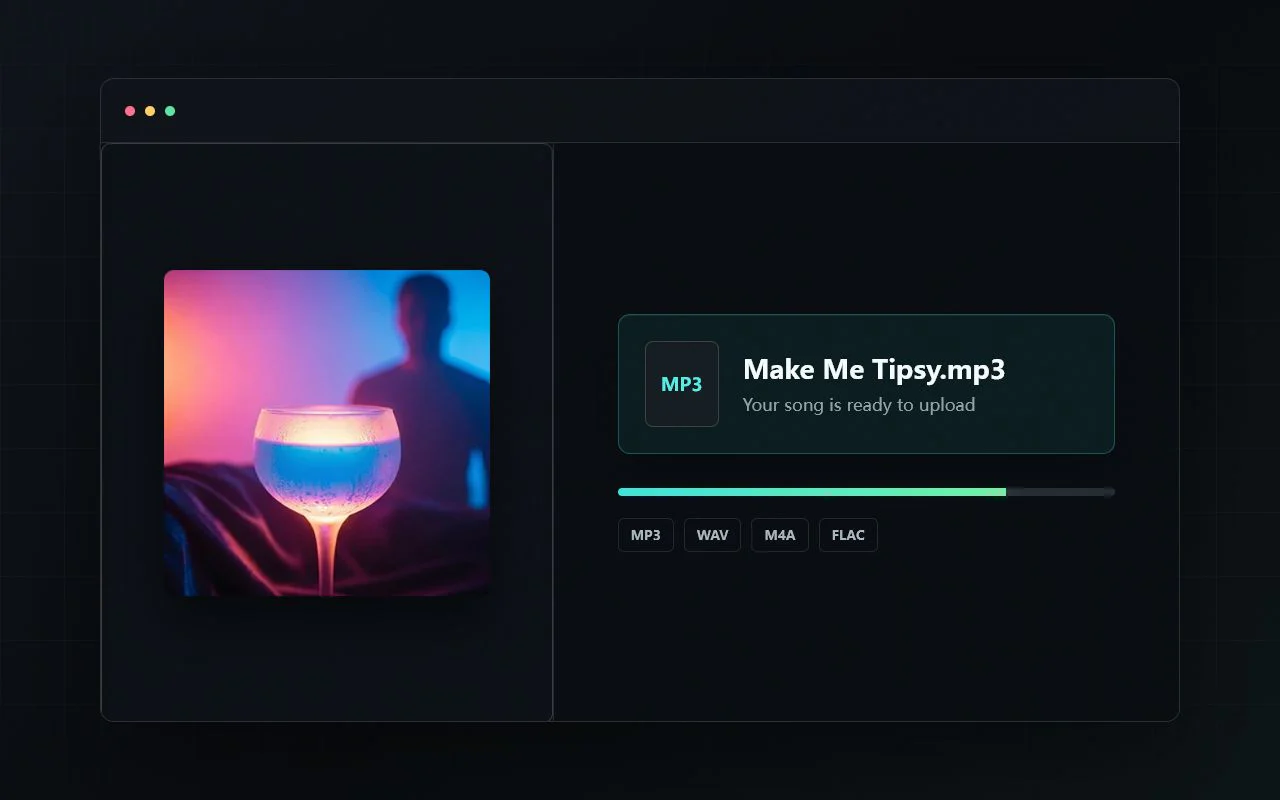 Audio song selected and ready to upload for karaoke creation